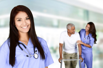 female nurse assisting senior man